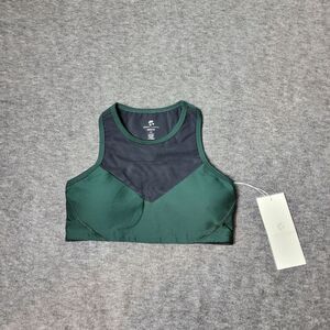 Ghost Flower Wood Women's Size XS Athletic Sport Bra Emerald Green Black Mesh